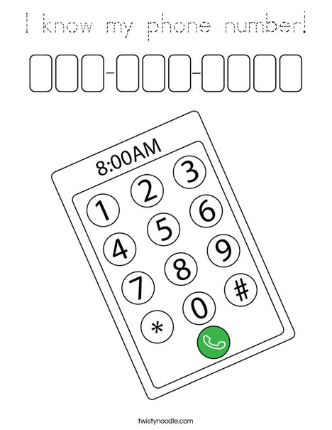 I know my phone number! Coloring Page