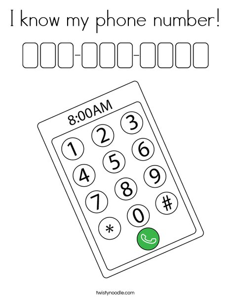 I know my phone number! Coloring Page