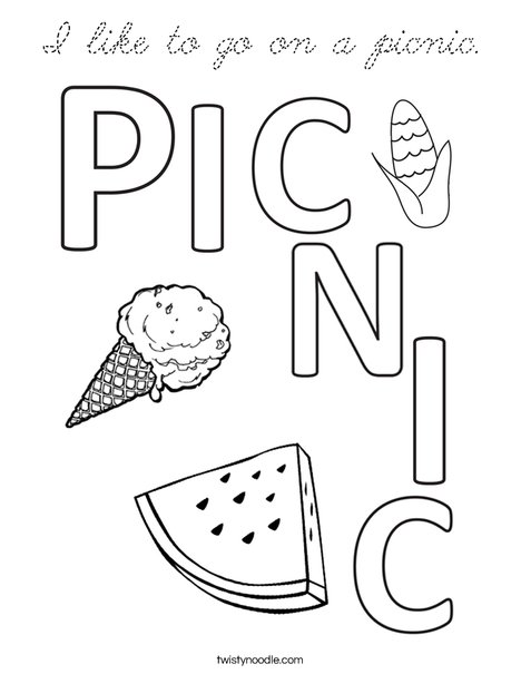I like to go on a picnic. Coloring Page