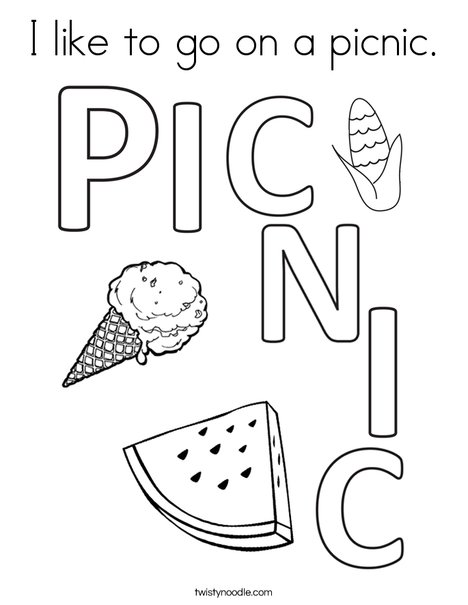 I like to go on a picnic. Coloring Page