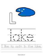 I like to swim in the lake Handwriting Sheet