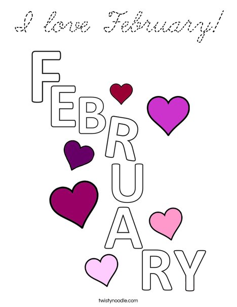 I Love February! Coloring Page