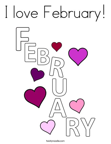 I Love February! Coloring Page