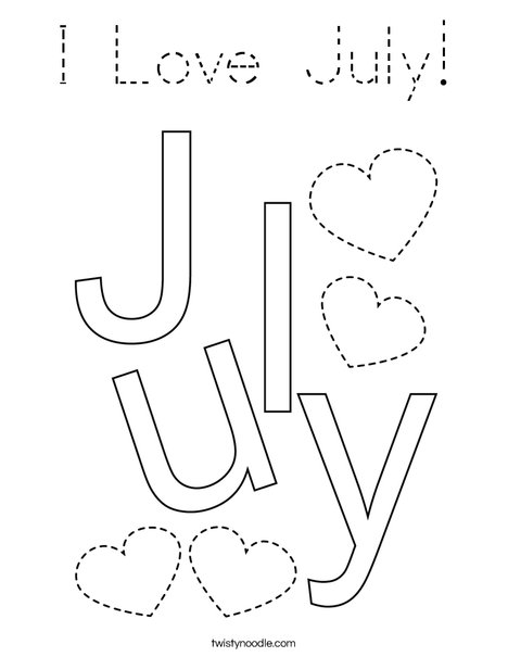 I Love July! Coloring Page