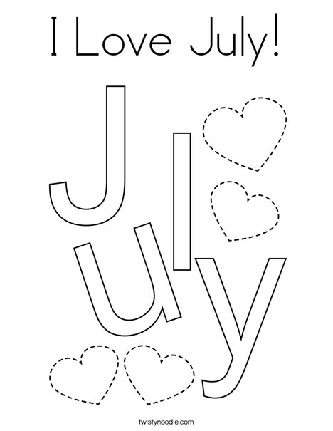 I Love July! Coloring Page