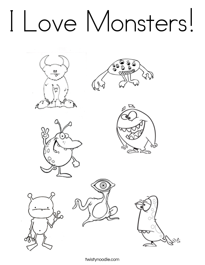 I Love Monsters! Coloring Page