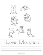 I Love Monsters Handwriting Sheet