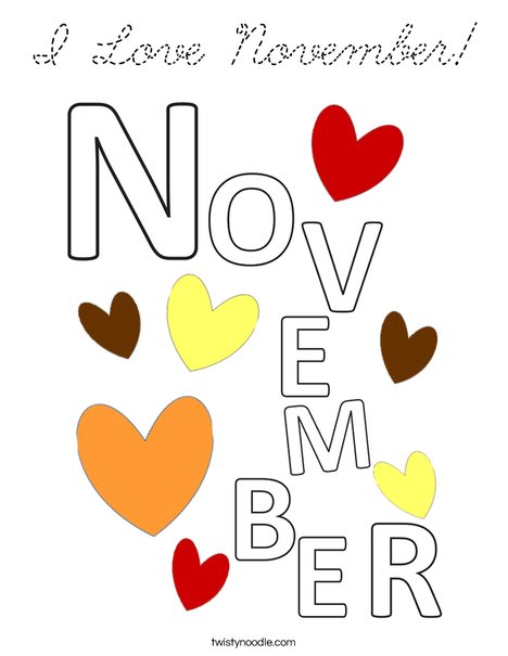 I Love November! Coloring Page