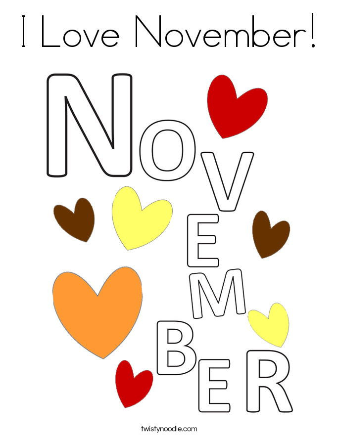 I Love November! Coloring Page