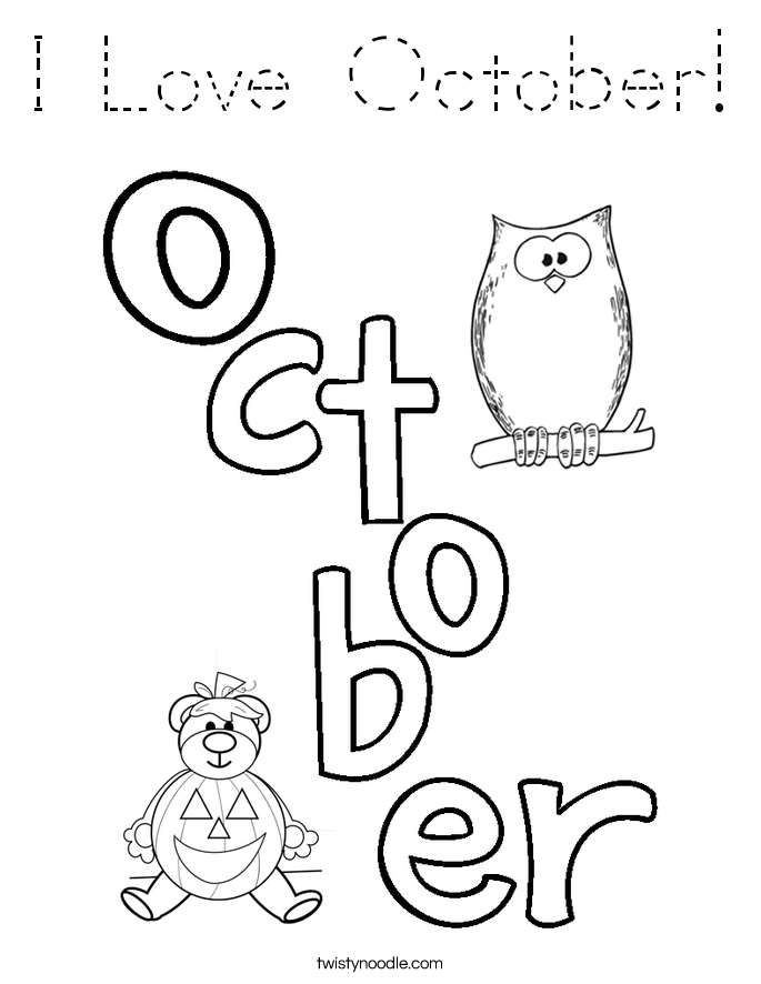 I Love October Coloring Page - Tracing - Twisty Noodle