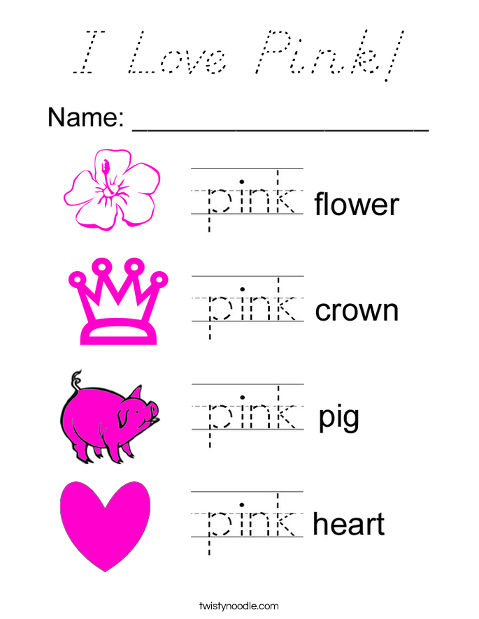 I Love Pink! Coloring Page