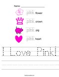 I Love Pink! Worksheet
