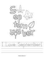 I Love September Handwriting Sheet
