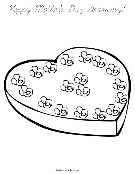Heart Box of Candy Coloring Page