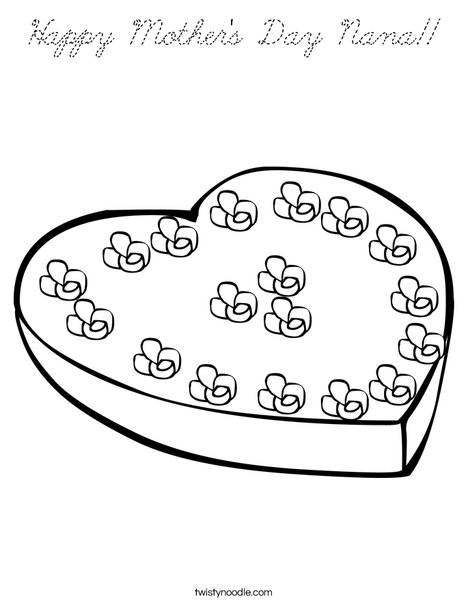 Heart Box of Candy Coloring Page