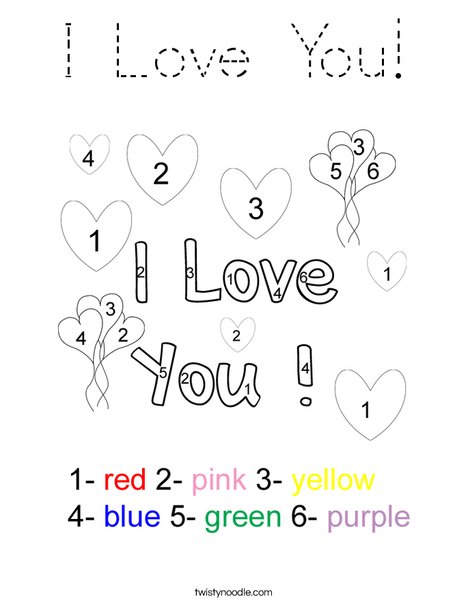 I Love You Color by Number Coloring Page