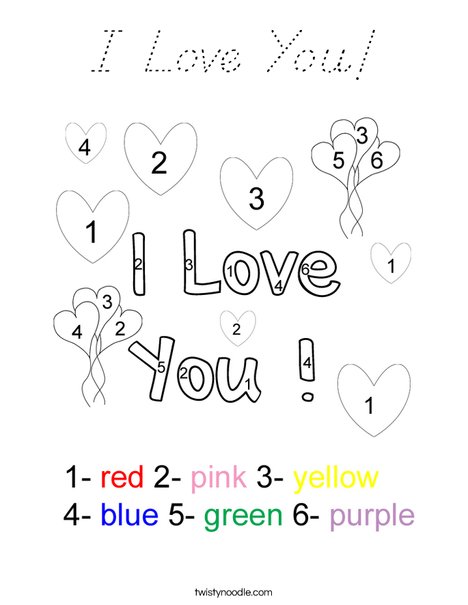 I Love You Color by Number Coloring Page