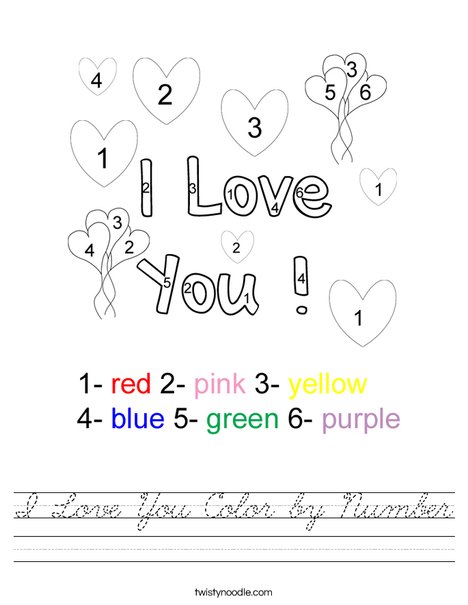 I Love You Color by Number Worksheet