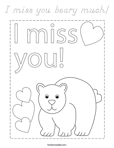 I miss you beary much! Coloring Page