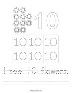 I see 10 flowers Handwriting Sheet