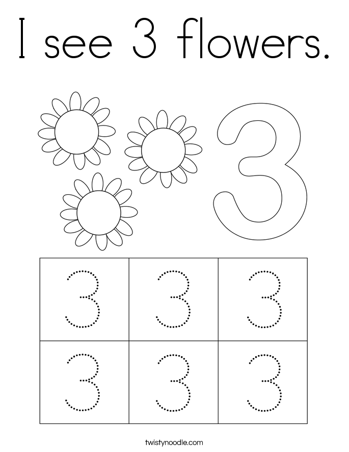 I see 3 flowers. Coloring Page
