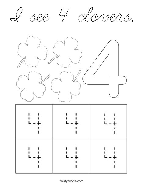 I see 4 clovers. Coloring Page