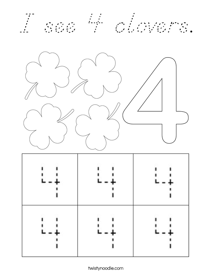 I see 4 clovers. Coloring Page