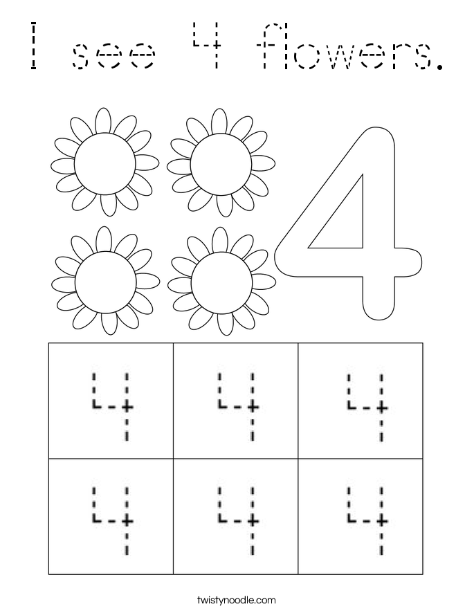I see 4 flowers. Coloring Page