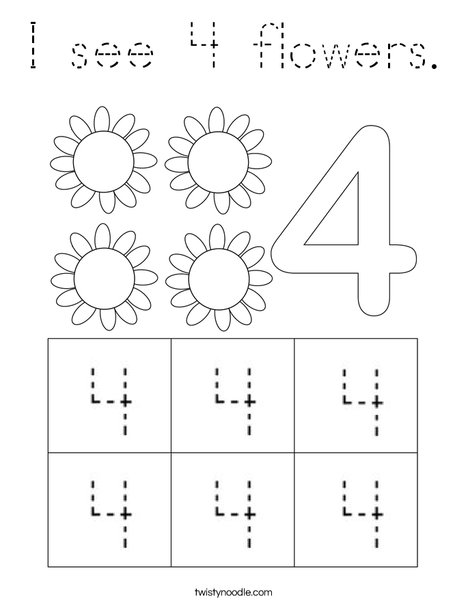 I see 4 flowers. Coloring Page