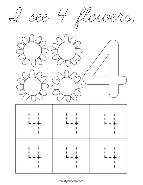 I see 4 flowers. Coloring Page