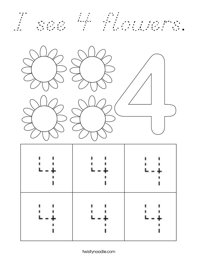 I see 4 flowers. Coloring Page