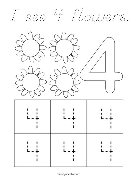 I see 4 flowers. Coloring Page