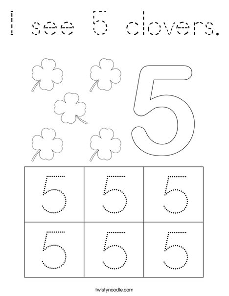 I see 5 clovers. Coloring Page