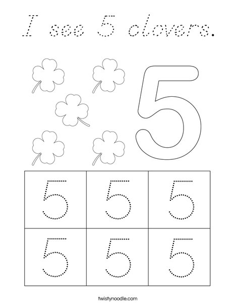 I see 5 clovers. Coloring Page