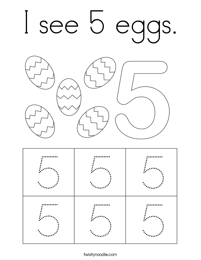 I see 5 eggs. Coloring Page