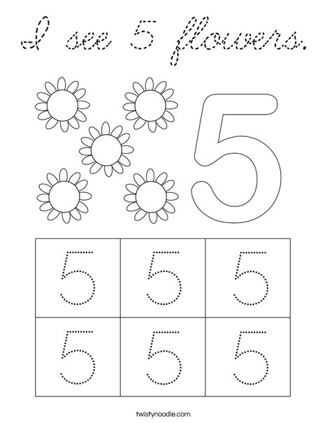 I see 5 flowers. Coloring Page