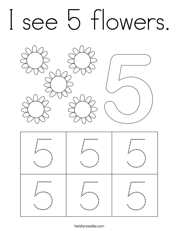I see 5 flowers. Coloring Page