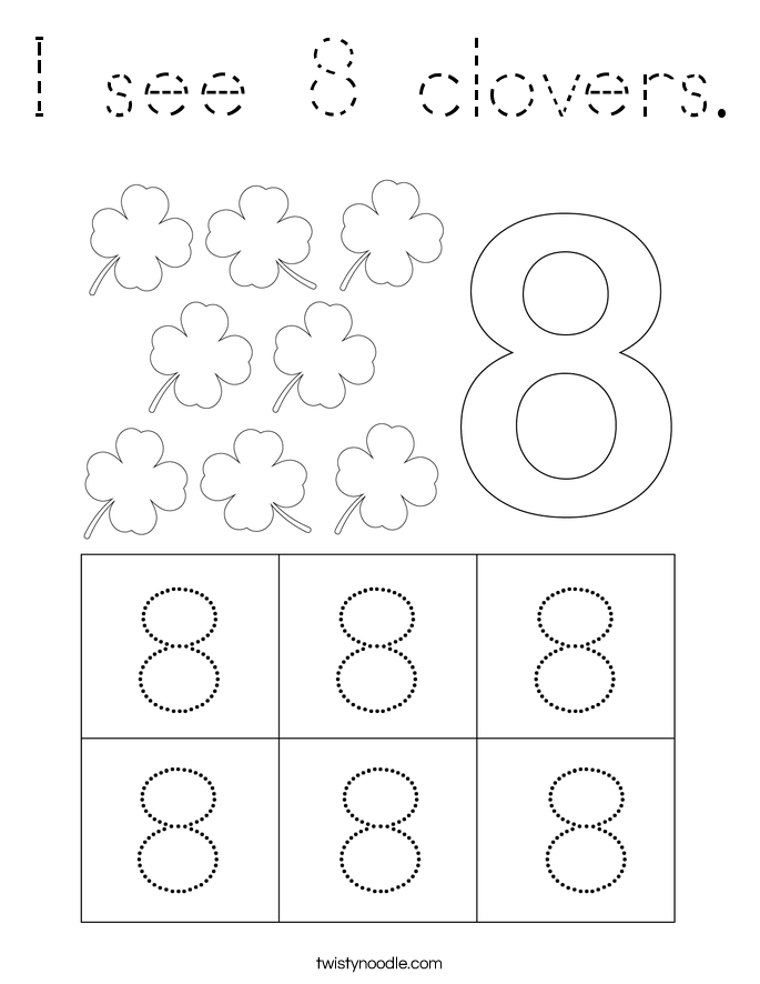 I see 8 clovers. Coloring Page