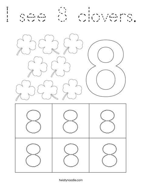 I see 8 clovers. Coloring Page