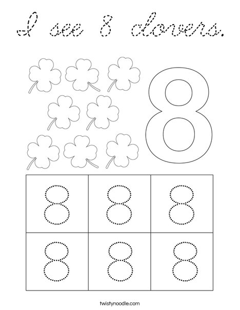 I see 8 clovers. Coloring Page