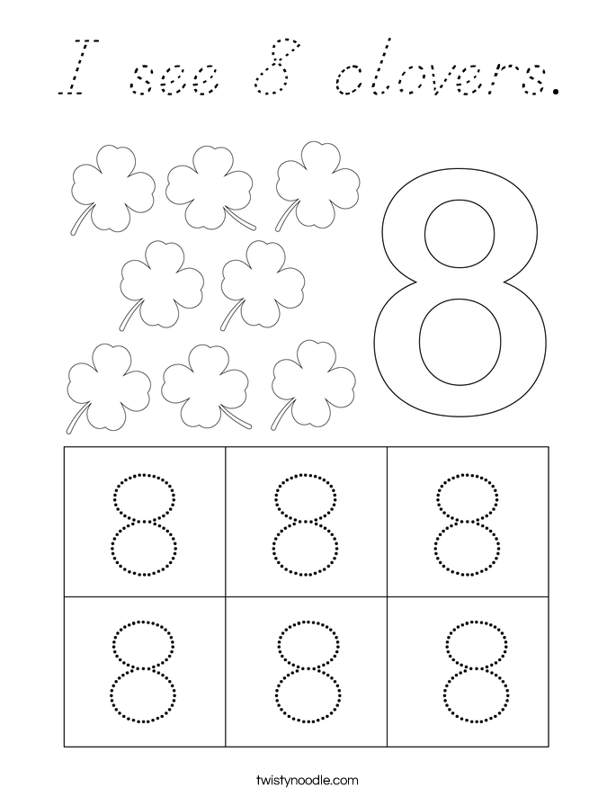 I see 8 clovers. Coloring Page