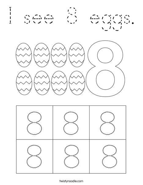 I see 8 eggs. Coloring Page