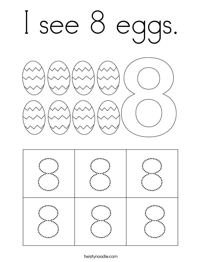 I see 8 eggs. Coloring Page