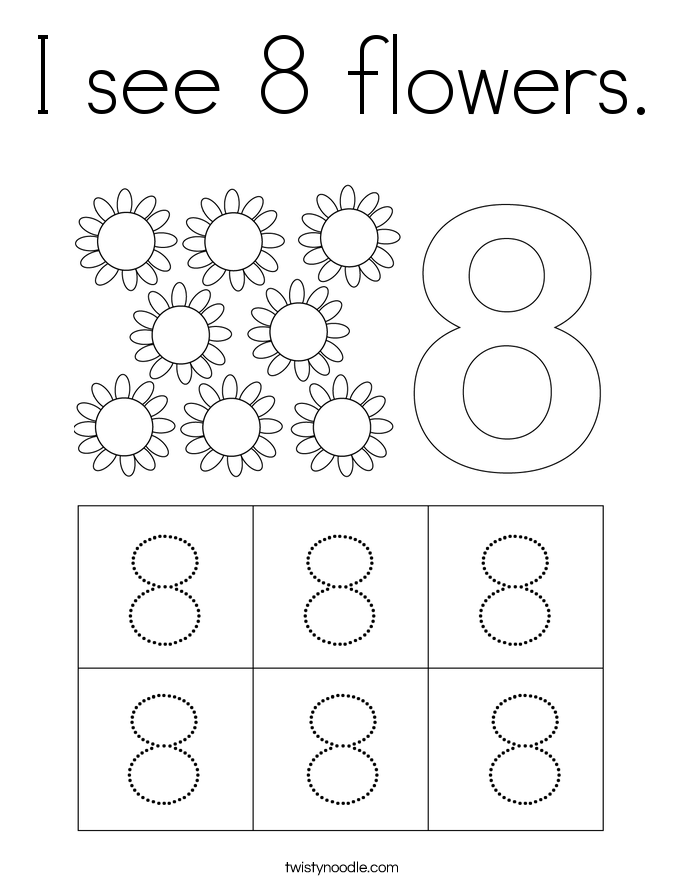 I see 8 flowers. Coloring Page