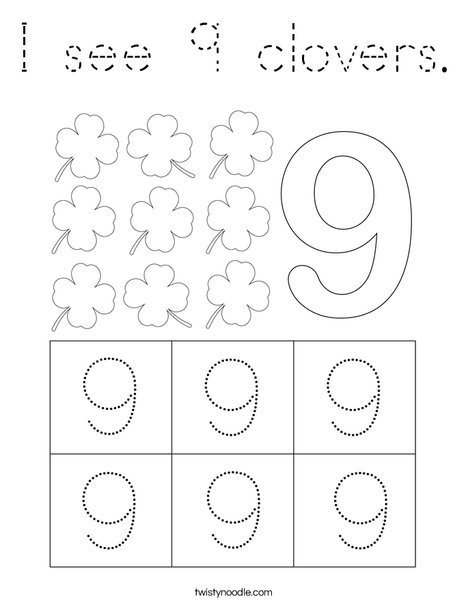 I see 9 clovers. Coloring Page