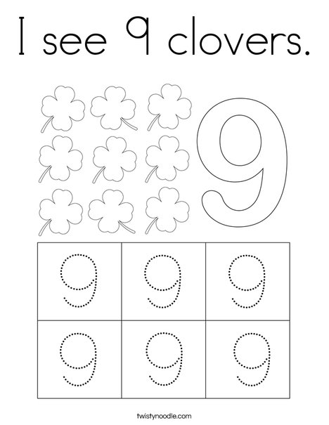 I see 9 clovers. Coloring Page