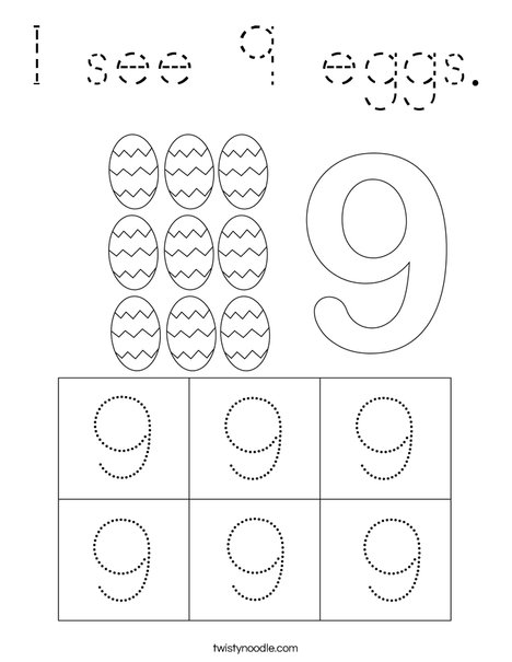 I see 9 eggs. Coloring Page