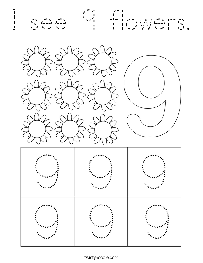 I see 9 flowers. Coloring Page