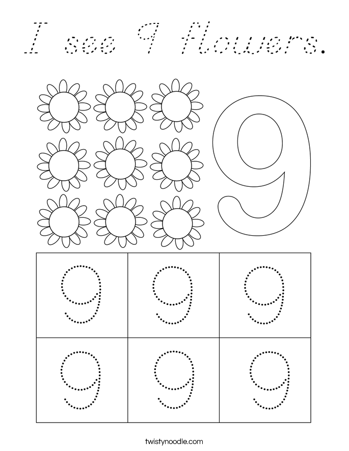 I see 9 flowers. Coloring Page