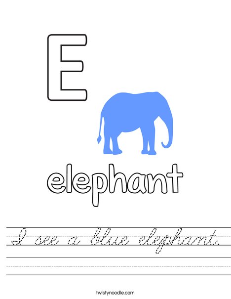I see a blue elephant. Worksheet